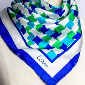 Echo Silk Scarf Square | Retro Style Bandana Scarf | Aqua Monochromatic